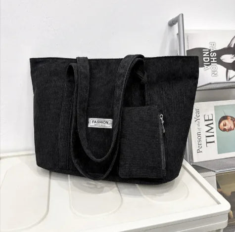 Corduroy Schultertasche mit Mini-Geldbörse