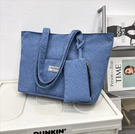 Corduroy Schultertasche mit Mini-Geldbörse