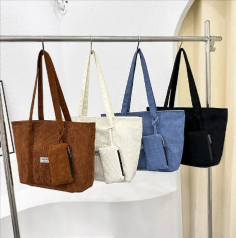 Corduroy Schultertasche mit Mini-Geldbörse