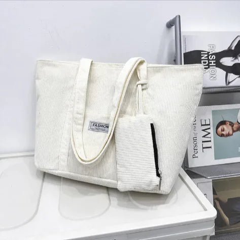 Corduroy Schultertasche mit Mini-Geldbörse