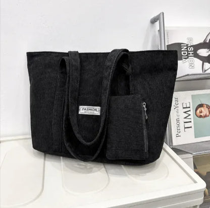 Corduroy Schultertasche mit Mini-Geldbörse