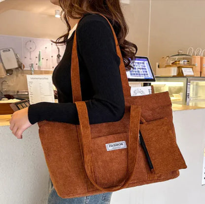 Corduroy Schultertasche mit Mini-Geldbörse