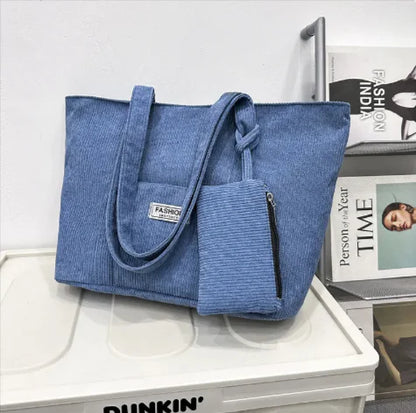 Corduroy Schultertasche mit Mini-Geldbörse